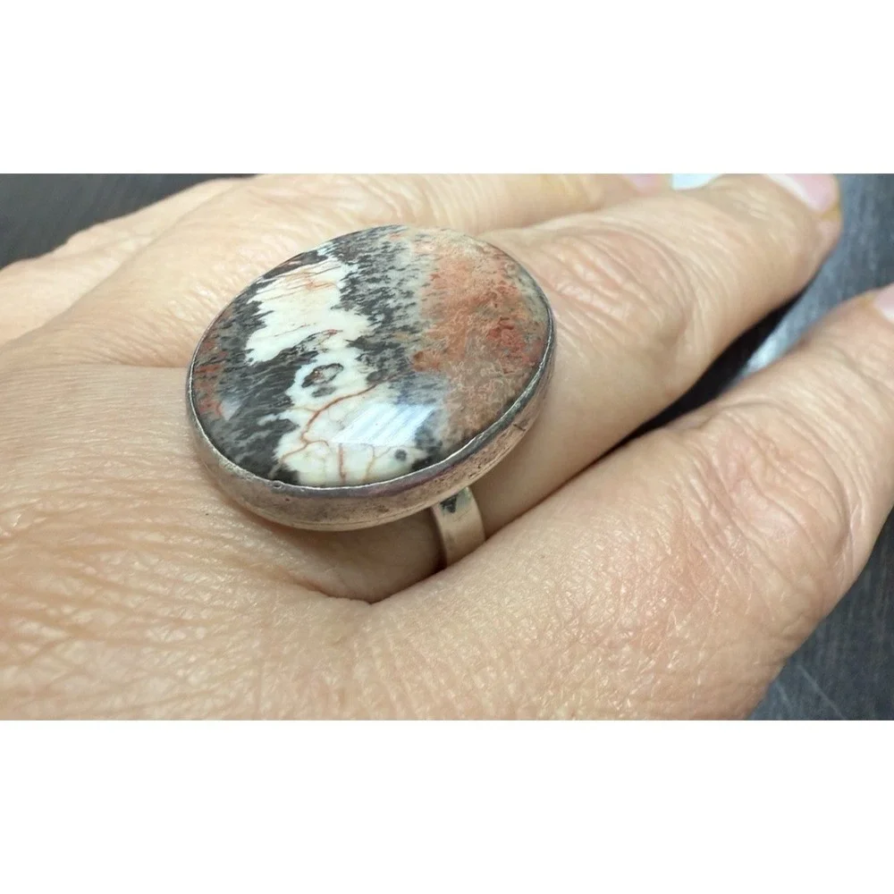 VTG Sterling Silver‎ with Agate Stone ring HandMade by Carlos Diaz Adjustable